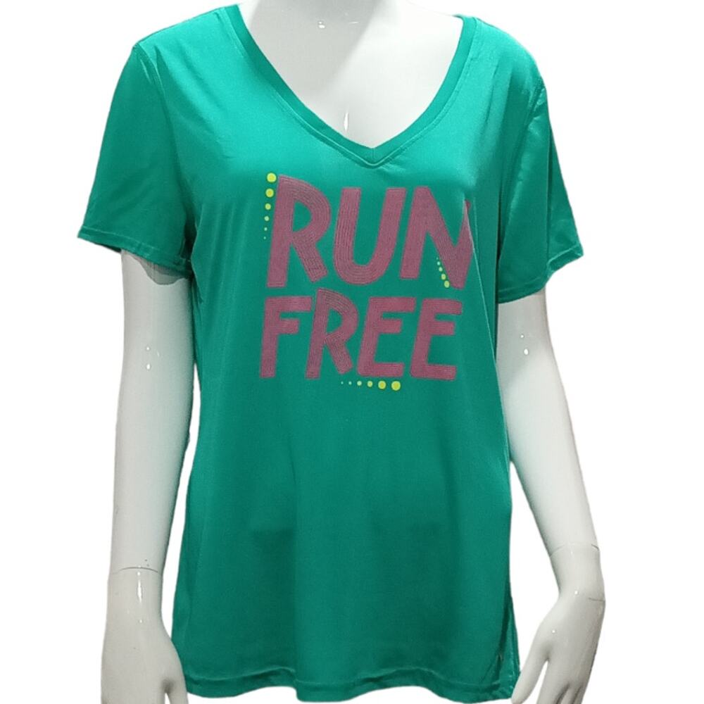 DANSKIN "RUN FREE" Graphic Semi-Fitted Dri More Top Size LARGE